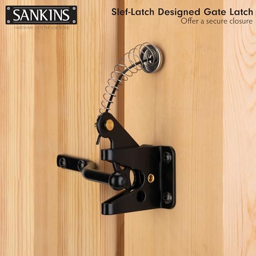 Self Locking Gate Latch for Wooden Fence with Spring Cable Pull, 1pcs | Automatic vinyl gate latch, post mount automatic gravity fence latches for pool/garden/shed - size: With Spring-loaded pull cord