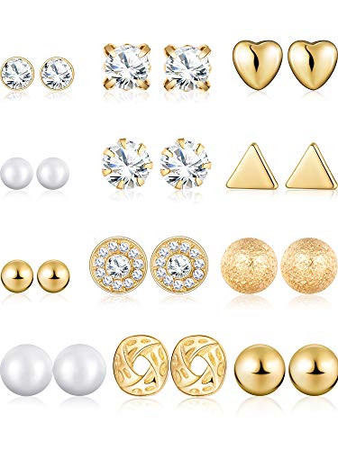 BBTO 24 Pairs Stud Earrings, Crystal Pearl Ear Stud for Women | Earrings, Alloy and Gold, Sliver Gold Black, for Men Women Loved Ones and Friends - color: Gold