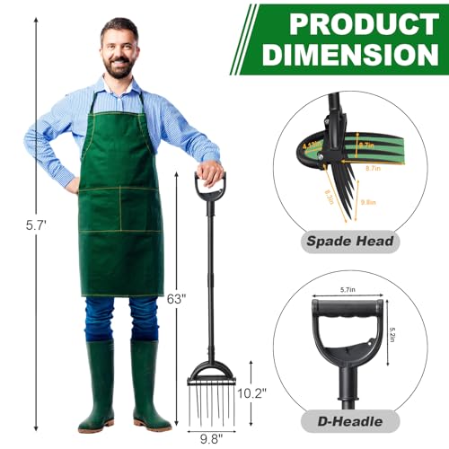 Broad Fork Garden Tool, 63" Heavy Duty Broadfork Hand Tiller with Double 5+4 Sharp Tines, Garden Pitchfork with Ergonomic D-Shaped Handle, Spading Dig - size: Broad Fork 63Inch