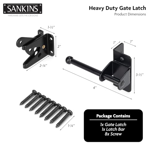 4" Self-Locking Gate Latch for Wooden Fence Gravity Latch, 1pcs | Automatic Heavy Duty Fence Latch, Privacy Door Latches for metal gates, Secure Pool Garden Shed, Black, Normal - size: Normal