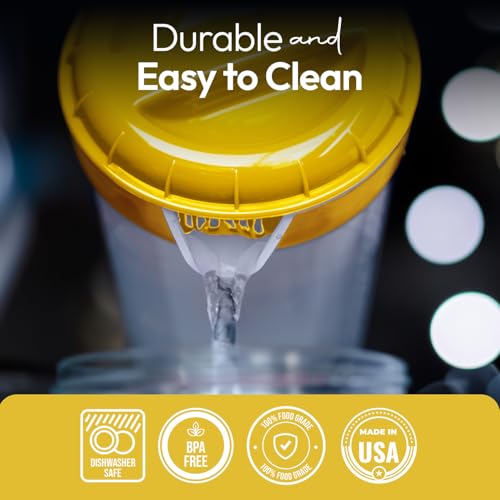 1 Quart Plastic Mixing Pitcher with Mixing Lid, BPA Free, Shatterproof Beverage Jug for Iced Tea, Lemonade, Juices, Milk – Leak-Proof, Easy Stirring, Dishwasher Safe | Yellow - color: Yellow, Mixing Pitcher w/ Opt. Lid