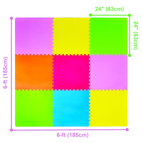 POCO DIVO 36-SQFT Giant Play Mat 9-Tile Excise Mat Easy Setup Solid EVA Foam Mat Multi-Color Interlocking Floor with 18-Border