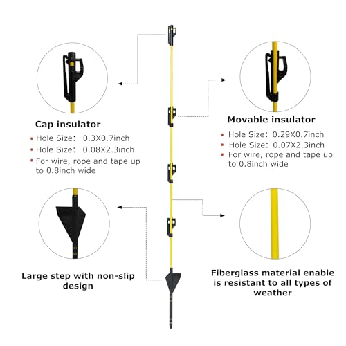 48 inch Electric Fence Posts Step in Fiberglass Insulated Plastic Electric Fence with Post, Electric Fence Stakes for Dogs, 50 Pack - color: 48 INCH, size: 50 pcs