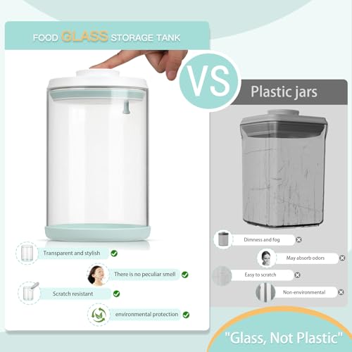 Dog-Cat Food Storage Container, 2 L Airtight Glass Treat Jar | 2 L/2.2 qt borosilicate glass jar with one-push airtight lid; BPA-free, removable lid for cleaning; for kibble and treats. - size: 2.2 Qt