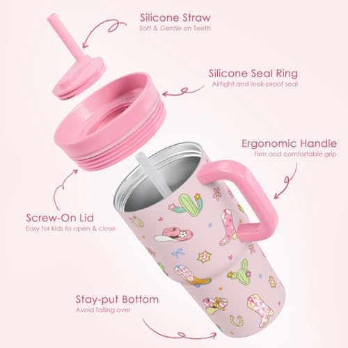 SANDJEST Cowgirl Stainless Steel Tumbler 20oz with Handle and Silicone Straw Locking Lid for Kids Girls, Birthday Christmas Back to School - color: Cowgirl