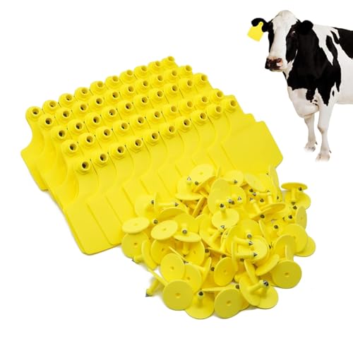 4.1" L×3.5" W Cattle Ear Tags Big Blank 100PCS Livestock Identification TPU | Cow Ear Tags for Cattle Laser Tags for Cows Pigs Hog Goats Sheep Calf Animal Goat Sheep Earring Tags Non-fading (Yellow) - color: 4-yellow