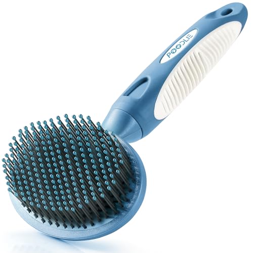 Round Bristle Pet Brush for Dogs and Cats - Soft Dog Brush for Grooming Short or Long Hair - Gentle Tool for Sensitive Skin Removes Dander, Dirt, and Detangles (Blue) - color: Blue