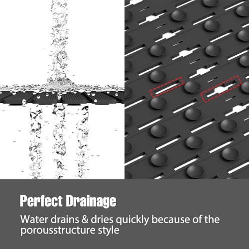 MBOSS Square Shower Mat for Inside Bathroom, Non Slip Bathtub Mat, 24 X 24 Inch Non Slip Shower Mat for Tub & Shower, Bathroom Essentials Safe, Easy to DIY Cut, Eco-Friendly Materials - color: Black