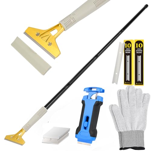EHDIS 15''-58'' Long Handle Adjustable 4'' Razor Blade Scraper Tool Floor Wallpaper Cooktop Scraper for Cleaning Concrete, Vinyl, Tile,Floors, Walls