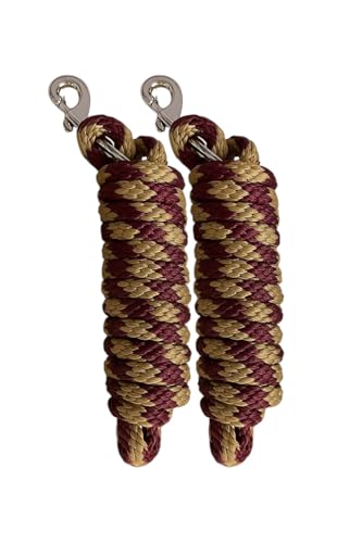 Majestic Ally Polypropylene Lead Rope with Removable Nickel Bolt Snap, 5/8 x 10 ft, for Horses and Livestock, 2 Pack (Marron -Gold) - color: Marron -Gold