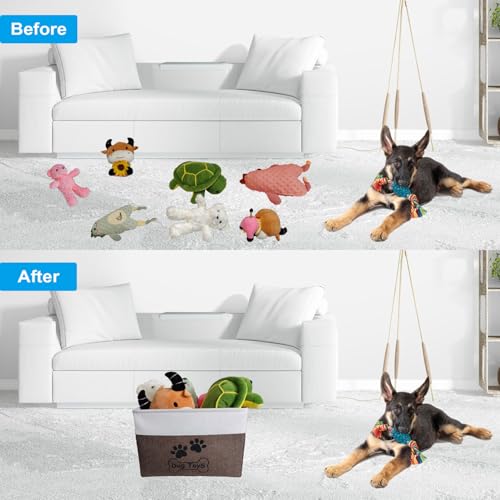 Dog Toy Basket Collapsible Dog Toy Box Foldable Dog Toy Bin for Pet Chew Toys - color: Brown, size: M:15"L x 11"W x 9"H