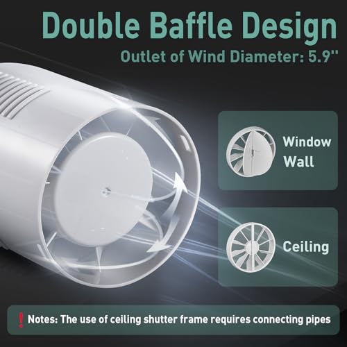 5.9 Inch Bathroom Exhaust Fan with Humidity Sensor and Timer 110 CFM Powerful Ceiling or Wall Mount Vent Fan for Bathroom Basement Loft Garage