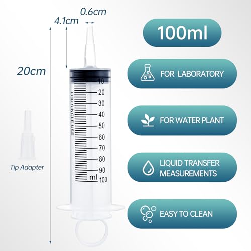 8 Pack 100ml Plastic Syringe for Scientific Labs, Dispensing, Measuring, Watering, Refilling, Multiple Uses - size: 100ml-8Pack