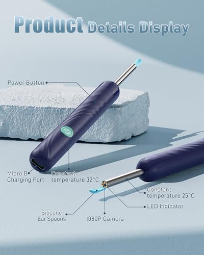 Ear Wax Removal, Ear Cleaner with Camera and Light, FSA - HSA Eligible, Ear Wax Removal Tool Camera with 1080P, Ear Cleaning Kit with 6 Spoons - color: Deep Blue