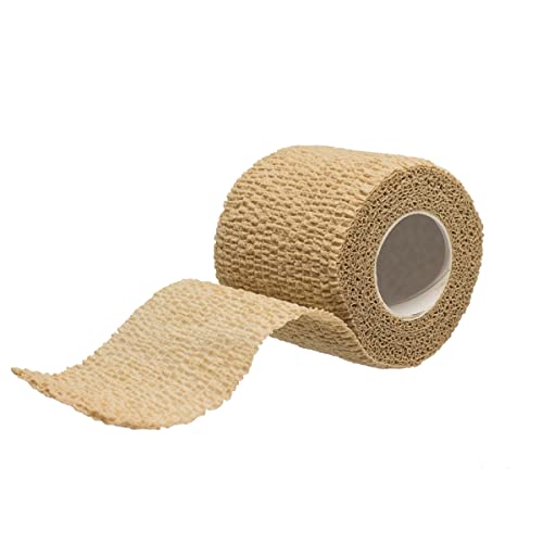 Dealmed Non-Adherent Cohesive Bandage Wrap – 2" x 5 Yards, 1 Roll Non-Woven Breathable Self Adherent Wraps for First Aid Kits, Athletics, Swelling, Sprains, Animal Wraps, Tan - color: 1 Roll (Tan), size: 2" x 5 yards