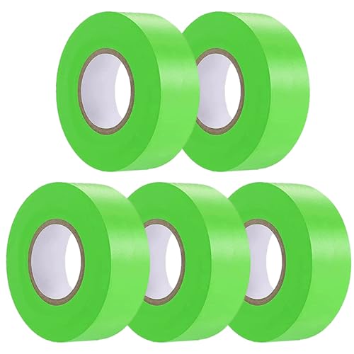 5 Pack Green Flagging Tape, Non-Adhesive Plastic Ribbon Neon Marking Roll | 0.78"*500ft, Marking Tape for Tree Marking, Hunting, Boundaries and Hazardous Areas,Trail Marking - color: Green-5pcs