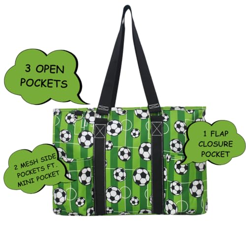 NGIL Utility Water Resistant Tote Bag | Work Tote for Women, Nurse Bag, Teacher's Choice Purse, Gym Bag, Everyday Organizer Top Zipper Closure - color: Soccer Goal- Black