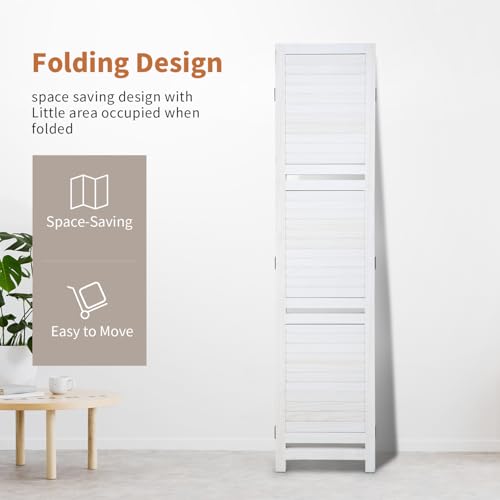 Room Divider 4 Panel Folding Wood 5.6 Ft Tall Privacy Screen Dividers Wall with Three Shelves Portable Partition (White) - color: White