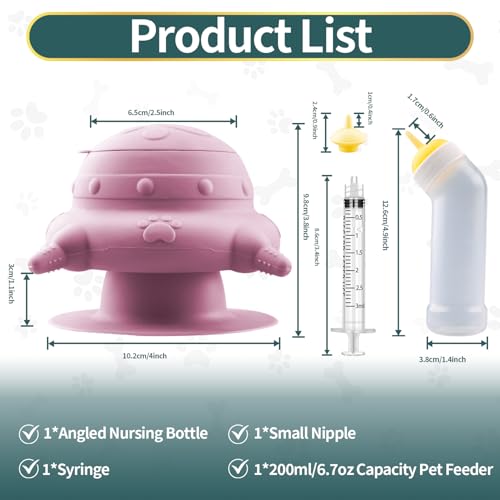 Pet Nursing Kit, Puppy Milk Feeder Bottle, Silicone Feeding Nipple for All Breed of Puppy, Kittens and Other Animals (Pink) - color: Pink