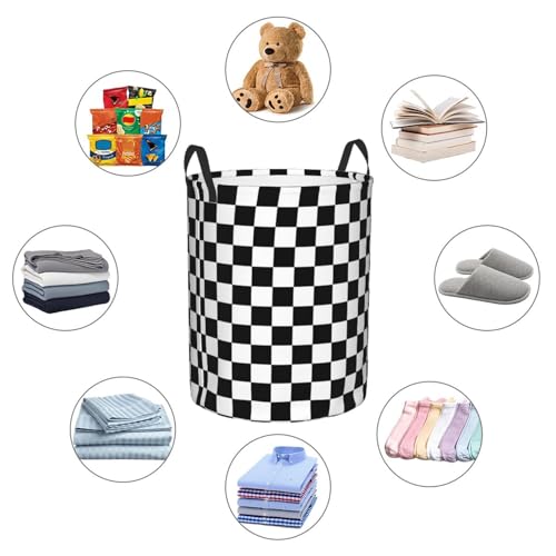 Laundry Basket Black And White Checkered Collapsible,63L Dirty Clothes Basket Durable Lightweight Hamper With Handles Ideal For Clothes,Toys Home Organization size19.6"L x 15.7"W - color: Checkered