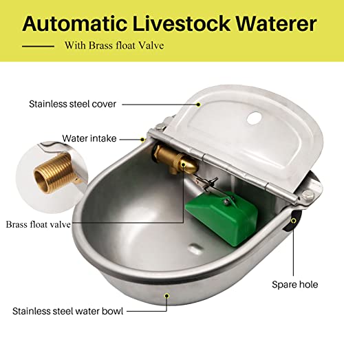 Automatic Dog Water Dispenser Outdoor Large Breed Self Filling Water Bowl | Heavy Duty Brass Float Valve Control, Wall Mount, For Poultry Chicken Duck Goat Sheep Horse Cattle Livestock, Bakcyard Farm