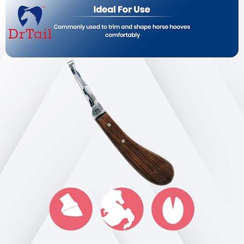 Hoof Knife Double Edged Curved Blade – Stainless Steel Curved Blade Farrier Tool with Wooden Handle, Multipurpose Hoof Trimming Knife for Livestock, 3-Inch Blade, 8.5-Inch Overall (Double-Edge - RH) - style: Double-Edge - RH