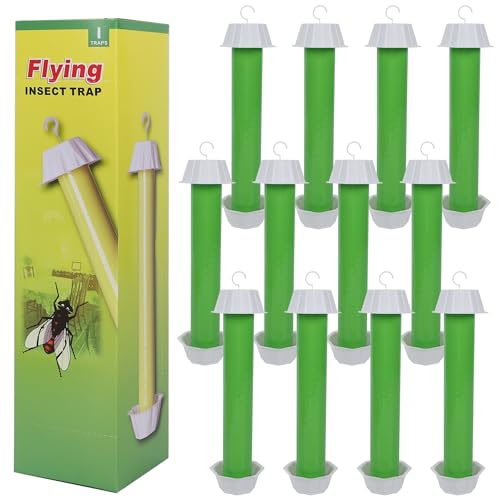 Fly Stick Sticky Fly Traps for Indoors Outdoor 12pk, Sticky Hanging Fly Stick, Flying Insect Trap, wasp Trap (Green 12PCS) - color: Green 12PCS