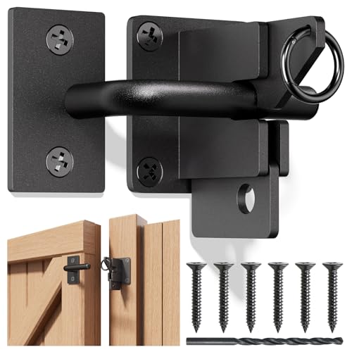304 Stainless Steel Wooden Fence Self-Locking Gate Latch Heavy-Duty Gravity-Style Fence Gate Latch Privacy Latch, For Wooden Doors, Metal Doors, and Vinyl Fences Gate Lock Hardware (Black-Sand) - color: Black