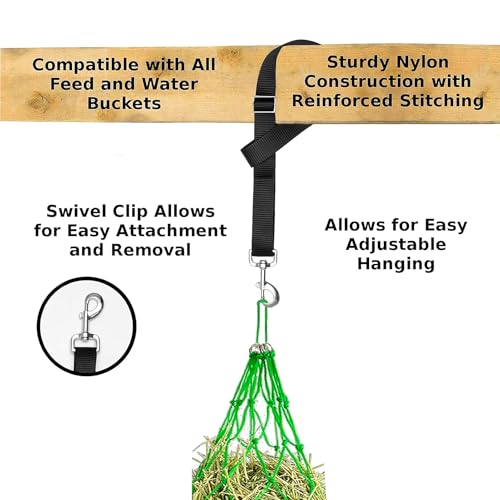 2PCS Hay Bag Hanging Goat Feeder,Slow Feeder Horse Hay Bag, with 4 Bucket Strapsnd for Horses Donkeys Cows Alpacas Ostriches or Other Animals
