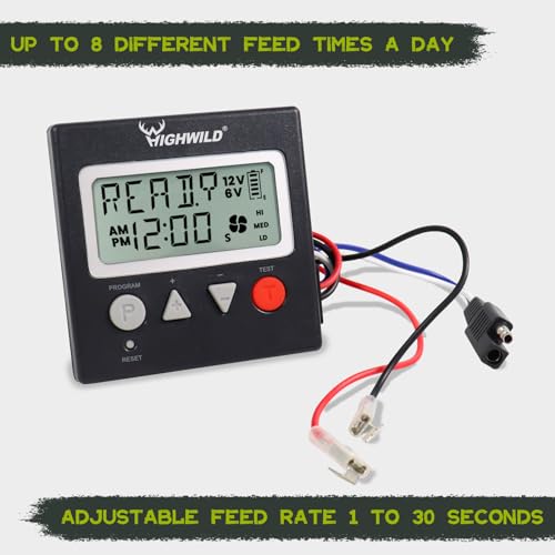 Highwild 6V/12V Universal Game Feeder Digital Timer | Up to 8 Feed Times Deer Feeder Timer with Adjustable Feed Duration, Motor Speed, LCD Display, and Memory Function for Hunting