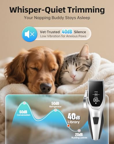 Dog Grooming Kit Low Noise，Cordless 4 in 1 Dog Clippers for Grooming Rechargeable Pet Cat Hair Trimmer with 2 Speed,6 Guards,Scissors,Comb for Small Medium Large Pets Dogs Cats Thick Hair Cutting