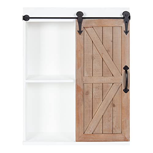 Kate and Laurel Cates Rustic Wall Cabinet; 22 x 28; White and Rustic Brown; Farmhouse Wall-Mounted Storage Cabinet - color: White/Rustic Brown