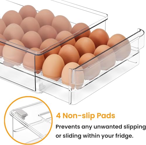 24 Capacity Egg Holder for Refrigerator, Egg Drawer for Fridge Pull Out Egg Storage Container with Non-Slip Pads Clear Egg Tray Egg Organizer - 2 Pack - color: 2 Pack Egg drawer