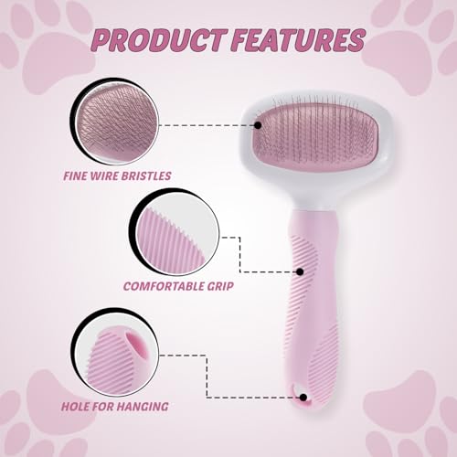 Pink Deshedding Slicker Brush for Long and Short Hair Dogs | Removes Loose Undercoat, Mats and Tangles, Skin Friendly Grooming Comb for Shedding Control on Long and Short Hair - color: Pink