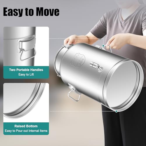 9.2 Gallon Milk Can with Spout, 35L Milk Container Stainless Steel Bucket with Locking Sealed Lid, Airtight Food Storage Container for Home, Farm, Commercial Kitchen (9.2 Gallon/35L) - size: 9.2 Gallon/35L