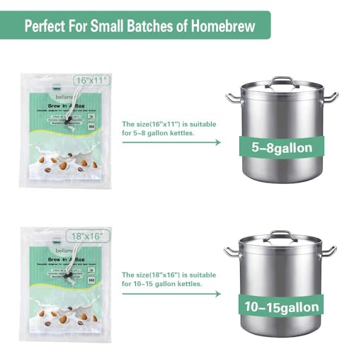 Brew Bags Reusable 2 Pack 16"×11"/18"×16" Fine Mesh Bag for Beer | 5 Gallen with Drawstring for Fruit Cider Apple Grape Wine Press Straining Brew in a Bag - size: 2 pack-16"×11"/18"×16"