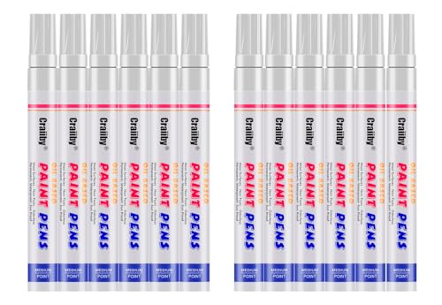 White Paint Markers, 12 Pack Oil-Based Waterproof Quick Dry Permanent Paint Pen Set for Rocks Painting, Wood, Plastic, Canvas, Glass, Mugs, Metal, Tire, Stone, DIY Craft - color: White