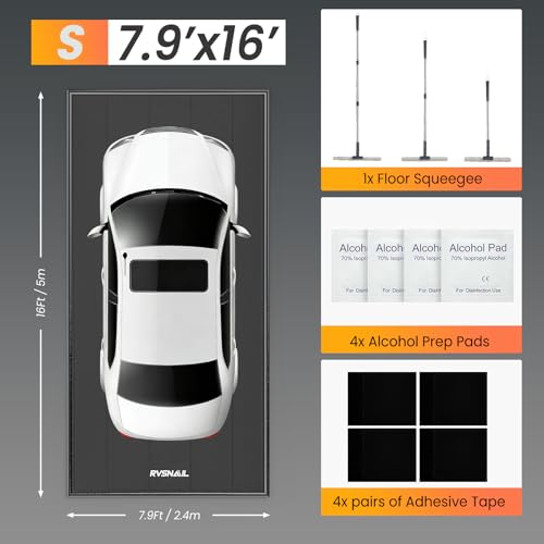 7'9''x16' Heavy Duty Garage Floor Mat, 1.2inch Thick Containment Mats, Waterproof PVC Matwith High Elastic Sponge Column, Non-Slip Surface, Parking Mat with a Squeegee - size: 7'9"x16'