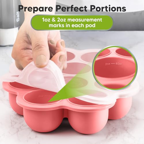 KeaBabies Silicone Food Freezer Trays with Lid, 2oz x 10 Pods (Blossom) | Baby Food Storage Containers, Easy Puree Meal Prep, Breast Milk Silicone Freezer Molds, Dishwasher, Microwave Safe, BPA-Free - color: Blossom
