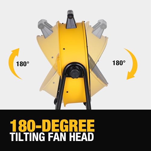 DEWALT 20 Inch Floor Fan, 180° Adjustable Tilting Drum Fan DXF2042 | 5000CFM 3-Speed High Velocity Fan Quick Cooling Portable Metal Industrial fan for Shop/Garage/Gym/Patio/Warehouse Yellow - style: DXF2042
