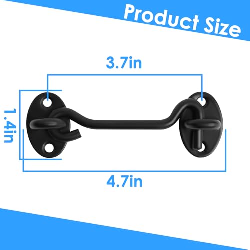 4" Stainless Steel Gate Latch Heavy Duty Hook and Eye Gate Latch Easy Lock Barn Door Lock with Mounting Screws Door Latch Door Lock Hardware for Sliding Door, Garden, Cabinet, Windows (2, Black)