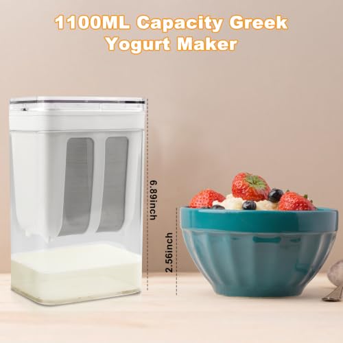 Greek Yogurt Strainer,1.16Qt Yogurt Strainer Separator | Multi Yoghurt Maker with 0.55QT Fine Mesh Basket for Thick Greek Yogurt,Soybean Milk,Berries,Fruit Juice,with Straw Spoon ﻿