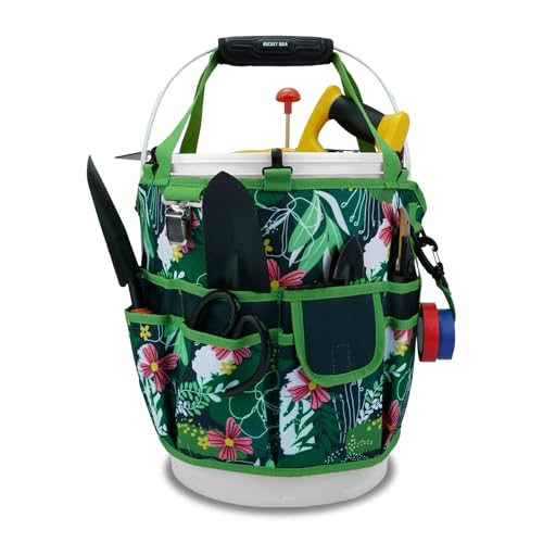 KUNN Bucket Tool Organizer 5 Gallon 18-Pocket Gardening Tool Bag with Hangable Handle | Garden Caddy & Bucket Accessory, Green - color: Green Leaf