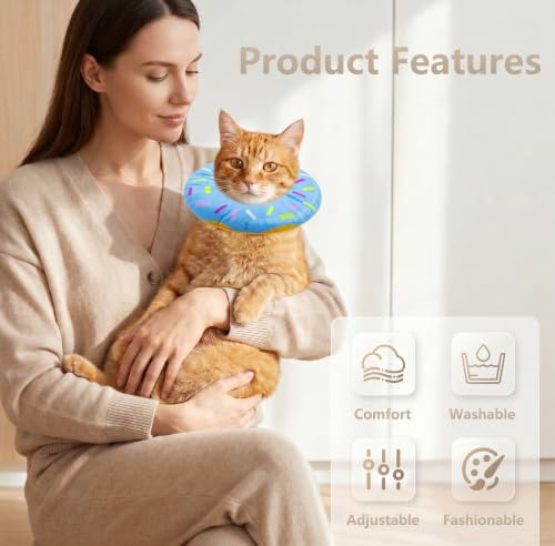 Cat Cone Collar Soft, Adjustable Cat Recovery Cone (Blue, S) | Stop Licking, Cute Kitten Donut Collar After Surgery, Elizabethan Collars for Kittens, Lightweight Cats Neck Cones - color: Blue, size: Small
