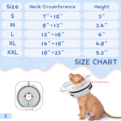 Supet Raised Inflatable Dog Cone Collar to Stop Licking, Soft Dog Cone Alternative After Surgery, Pet Neck Donut Collar for Small Medium Large Dogs - color: Solid Grey, size: S(Neck 7"-9.5")