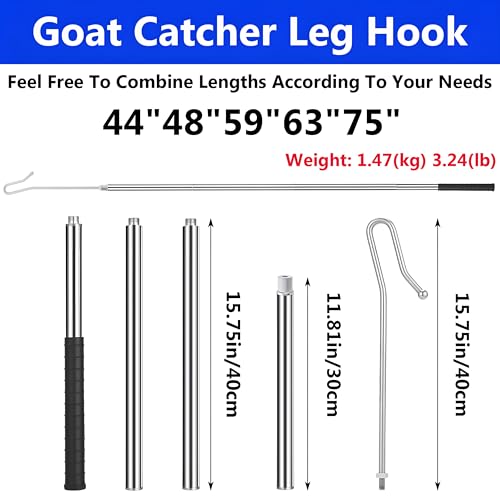 Goat Sheep Catcher Hook, 304 Stainless Steel Sheep Leg Hook, Length Can Be Adjusted Freely 44"48"59"63"75" Goat Grabber Tools, Shepherd Sheep Crook, Grab Them Simply and Quickly (Iron Ball)
