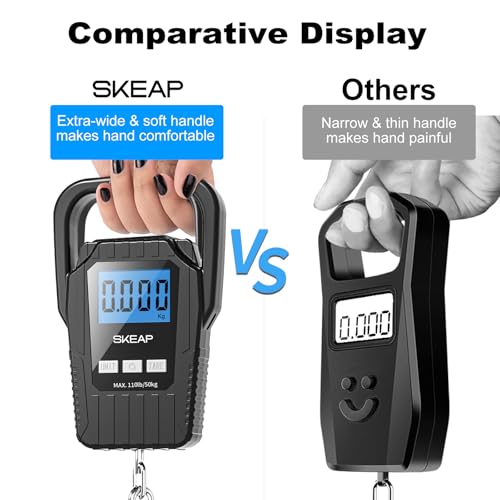 Digital Fish Scale Hanging Scale Fishing Scale, SKEAP 110lb/50kg Luggage Scale,Fish Weighing Scale, Upgrade Large Handle & Backlit LCD Display, Black,Fishing Gifts for Men,Black - color: Black