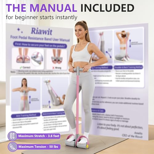 Pedal Resistance Band with Handle, 6-Tube Natural Rubber Exercise Bands | Upgraded Foot Pedal Resistance Bands for Working Out, Multifunction Tension Rope for Abdomen, Waist, Arm, Leg, Pilates - color: Gray & Pink