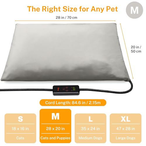 Toozey Medium Pet Heating Pad, 28x20 in, 6 Temp Settings, Timer, Waterproof, Chew-Resistant Cord, for Dogs and Cats (Pack of 2) - color: Grey, size: 28.0"L x 20.0"W x 0.6"Th (Pack of 2)