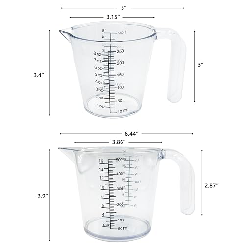 Laser-Etched Measuring Cup Set, 16 oz & 1 Cup Clear Plastic Liquid Measuring Cups, Permanent oz/cup/Tbsp/mL Markings, Food-Grade for Baking & Cooking - size: 16 fl oz & 8 fl oz